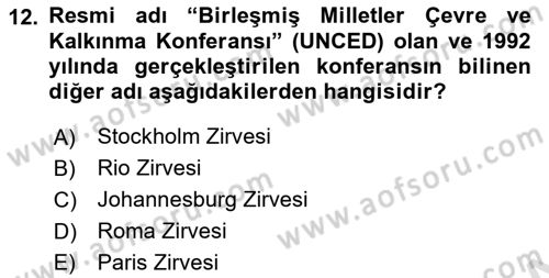 Doğal Kaynaklar ve Çevre Ekonomisi Dersi 2018 - 2019 Yılı 3 Ders Sınav Soruları 12. Soru