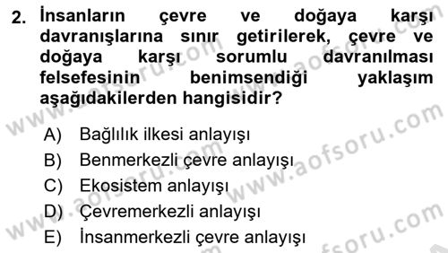 Doğal Kaynaklar ve Çevre Ekonomisi Dersi 2018 - 2019 Yılı 3 Ders Sınav Soruları 2. Soru
