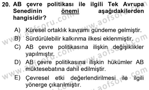 Doğal Kaynaklar ve Çevre Ekonomisi Dersi 2018 - 2019 Yılı 3 Ders Sınav Soruları 20. Soru