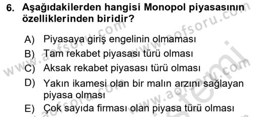Doğal Kaynaklar ve Çevre Ekonomisi Dersi 2018 - 2019 Yılı 3 Ders Sınav Soruları 6. Soru