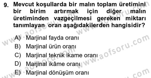 Doğal Kaynaklar ve Çevre Ekonomisi Dersi 2018 - 2019 Yılı 3 Ders Sınav Soruları 9. Soru