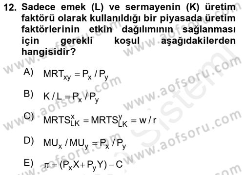 Doğal Kaynaklar ve Çevre Ekonomisi Dersi 2018 - 2019 Yılı (Vize) Ara Sınavı 12. Soru