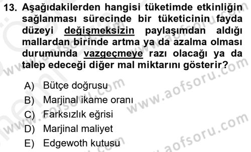 Doğal Kaynaklar ve Çevre Ekonomisi Dersi 2018 - 2019 Yılı (Vize) Ara Sınavı 13. Soru