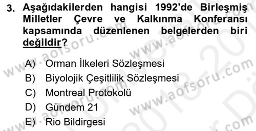 Doğal Kaynaklar ve Çevre Ekonomisi Dersi 2018 - 2019 Yılı (Vize) Ara Sınavı 3. Soru