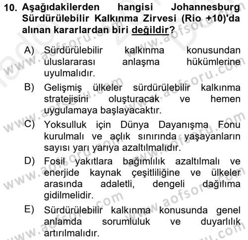 Doğal Kaynaklar ve Çevre Ekonomisi Dersi 2018 - 2019 Yılı (Final) Dönem Sonu Sınav Soruları 10. Soru