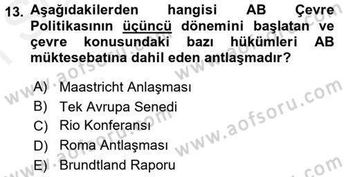 Doğal Kaynaklar ve Çevre Ekonomisi Dersi 2018 - 2019 Yılı (Final) Dönem Sonu Sınav Soruları 13. Soru