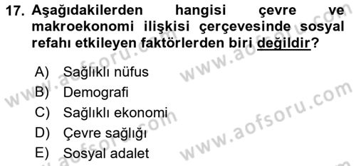 Doğal Kaynaklar ve Çevre Ekonomisi Dersi 2018 - 2019 Yılı (Final) Dönem Sonu Sınav Soruları 17. Soru