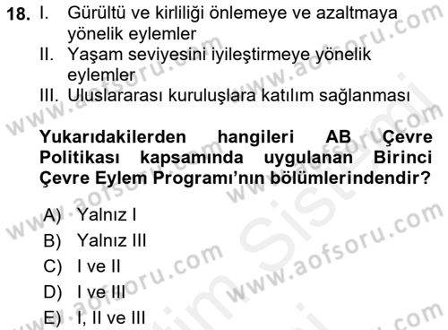 Doğal Kaynaklar ve Çevre Ekonomisi Dersi 2018 - 2019 Yılı (Final) Dönem Sonu Sınav Soruları 18. Soru
