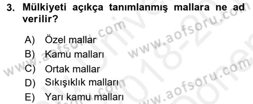 Doğal Kaynaklar ve Çevre Ekonomisi Dersi 2018 - 2019 Yılı (Final) Dönem Sonu Sınav Soruları 3. Soru