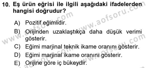 Doğal Kaynaklar ve Çevre Ekonomisi Dersi 2018 - 2019 Yılı Yaz Okulu Sınavı 10. Soru