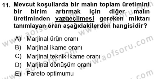 Doğal Kaynaklar ve Çevre Ekonomisi Dersi 2018 - 2019 Yılı Yaz Okulu Sınavı 11. Soru