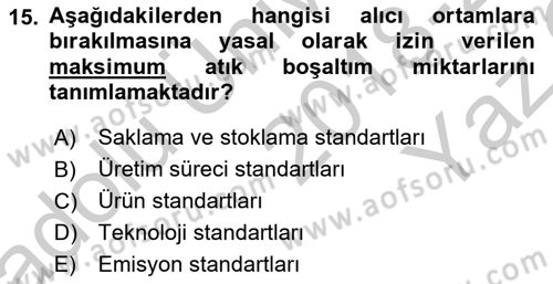 Doğal Kaynaklar ve Çevre Ekonomisi Dersi 2018 - 2019 Yılı Yaz Okulu Sınavı 15. Soru