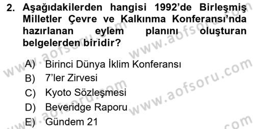 Doğal Kaynaklar ve Çevre Ekonomisi Dersi 2018 - 2019 Yılı Yaz Okulu Sınavı 2. Soru