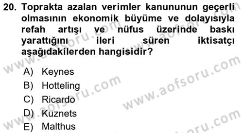 Doğal Kaynaklar ve Çevre Ekonomisi Dersi 2018 - 2019 Yılı Yaz Okulu Sınavı 20. Soru