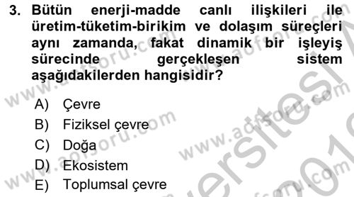 Doğal Kaynaklar ve Çevre Ekonomisi Dersi 2018 - 2019 Yılı Yaz Okulu Sınavı 3. Soru