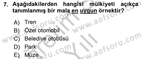 Doğal Kaynaklar ve Çevre Ekonomisi Dersi 2018 - 2019 Yılı Yaz Okulu Sınavı 7. Soru