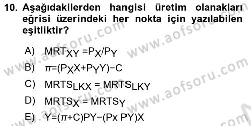 Doğal Kaynaklar ve Çevre Ekonomisi Dersi 2020 - 2021 Yılı Yaz Okulu Sınav Soruları 10. Soru
