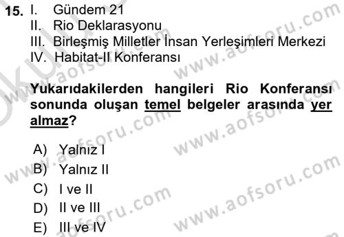 Doğal Kaynaklar ve Çevre Ekonomisi Dersi 2020 - 2021 Yılı Yaz Okulu Sınavı 15. Soru