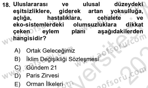 Doğal Kaynaklar ve Çevre Ekonomisi Dersi 2020 - 2021 Yılı Yaz Okulu Sınavı 18. Soru