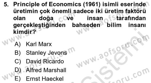 Doğal Kaynaklar ve Çevre Ekonomisi Dersi 2020 - 2021 Yılı Yaz Okulu Sınav Soruları 5. Soru