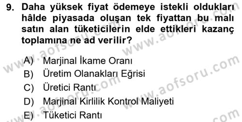 Doğal Kaynaklar ve Çevre Ekonomisi Dersi 2020 - 2021 Yılı Yaz Okulu Sınav Soruları 9. Soru