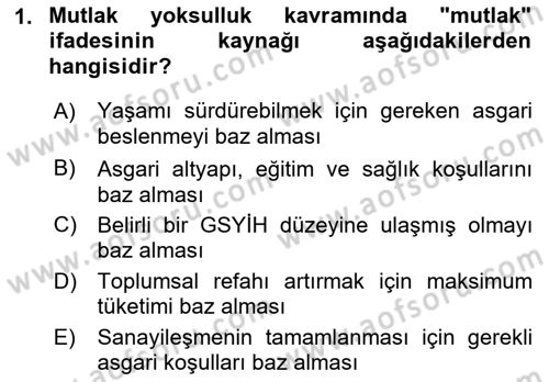 Doğal Kaynaklar ve Çevre Ekonomisi Dersi 2021 - 2022 Yılı (Vize) Ara Sınav Soruları 1. Soru