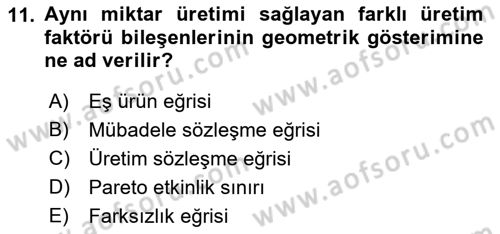 Doğal Kaynaklar ve Çevre Ekonomisi Dersi 2021 - 2022 Yılı (Vize) Ara Sınav Soruları 11. Soru