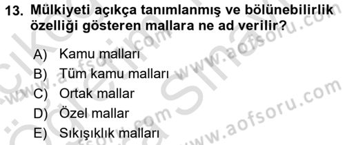 Doğal Kaynaklar ve Çevre Ekonomisi Dersi 2021 - 2022 Yılı (Vize) Ara Sınav Soruları 13. Soru