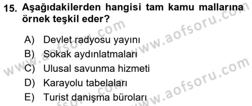 Doğal Kaynaklar ve Çevre Ekonomisi Dersi 2021 - 2022 Yılı (Vize) Ara Sınav Soruları 15. Soru