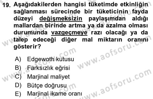 Doğal Kaynaklar ve Çevre Ekonomisi Dersi 2021 - 2022 Yılı (Vize) Ara Sınavı 19. Soru