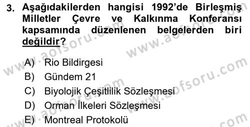 Doğal Kaynaklar ve Çevre Ekonomisi Dersi 2021 - 2022 Yılı (Vize) Ara Sınav Soruları 3. Soru