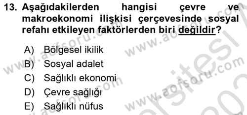 Doğal Kaynaklar ve Çevre Ekonomisi Dersi 2021 - 2022 Yılı (Final) Dönem Sonu Sınav Soruları 13. Soru