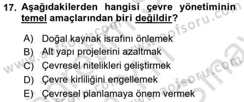 Doğal Kaynaklar ve Çevre Ekonomisi Dersi 2021 - 2022 Yılı (Final) Dönem Sonu Sınav Soruları 17. Soru