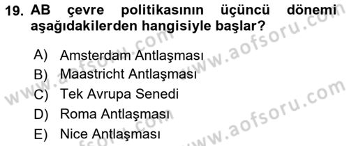 Doğal Kaynaklar ve Çevre Ekonomisi Dersi 2021 - 2022 Yılı (Final) Dönem Sonu Sınav Soruları 19. Soru