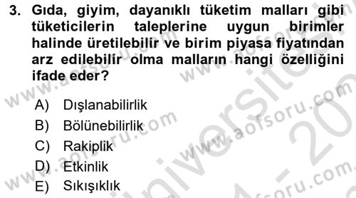 Doğal Kaynaklar ve Çevre Ekonomisi Dersi 2021 - 2022 Yılı (Final) Dönem Sonu Sınavı 3. Soru