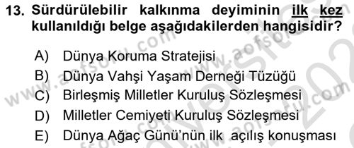 Doğal Kaynaklar ve Çevre Ekonomisi Dersi 2021 - 2022 Yılı Yaz Okulu Sınav Soruları 13. Soru