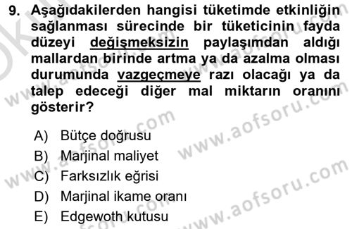 Doğal Kaynaklar ve Çevre Ekonomisi Dersi Yaz Okulu Sınavı Deneme Sınav Soruları 9. Soru