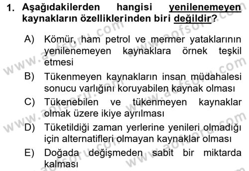 Doğal Kaynaklar ve Çevre Ekonomisi Dersi 2022 - 2023 Yılı Yaz Okulu Sınavı 1. Soru