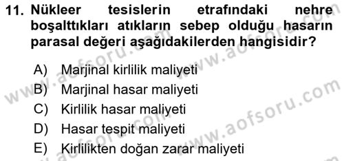 Doğal Kaynaklar ve Çevre Ekonomisi Dersi 2022 - 2023 Yılı Yaz Okulu Sınavı 11. Soru