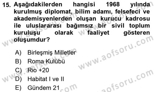 Doğal Kaynaklar ve Çevre Ekonomisi Dersi 2022 - 2023 Yılı Yaz Okulu Sınavı 15. Soru