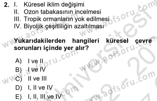 Doğal Kaynaklar ve Çevre Ekonomisi Dersi 2022 - 2023 Yılı Yaz Okulu Sınavı 2. Soru