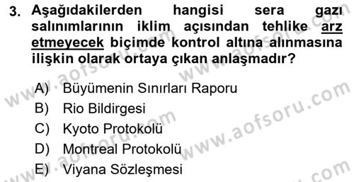 Doğal Kaynaklar ve Çevre Ekonomisi Dersi 2022 - 2023 Yılı Yaz Okulu Sınavı 3. Soru