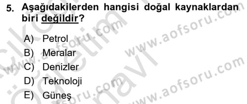 Doğal Kaynaklar ve Çevre Ekonomisi Dersi 2022 - 2023 Yılı Yaz Okulu Sınavı 5. Soru