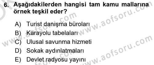 Doğal Kaynaklar ve Çevre Ekonomisi Dersi 2022 - 2023 Yılı Yaz Okulu Sınavı 6. Soru