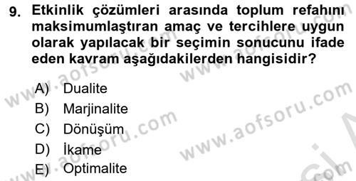 Doğal Kaynaklar ve Çevre Ekonomisi Dersi 2022 - 2023 Yılı Yaz Okulu Sınavı 9. Soru