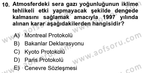 Doğal Kaynaklar ve Çevre Ekonomisi Dersi 2023 - 2024 Yılı (Vize) Ara Sınav Soruları 10. Soru