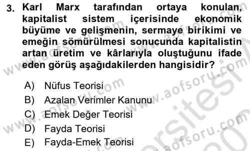 Doğal Kaynaklar ve Çevre Ekonomisi Dersi 2023 - 2024 Yılı (Vize) Ara Sınav Soruları 3. Soru
