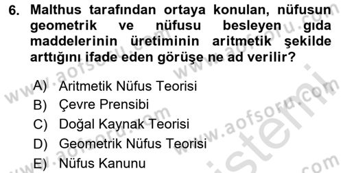 Doğal Kaynaklar ve Çevre Ekonomisi Dersi 2023 - 2024 Yılı (Vize) Ara Sınav Soruları 6. Soru