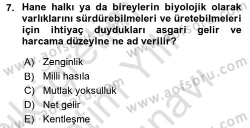 Doğal Kaynaklar ve Çevre Ekonomisi Dersi 2023 - 2024 Yılı (Vize) Ara Sınav Soruları 7. Soru