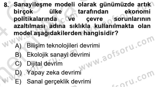 Doğal Kaynaklar ve Çevre Ekonomisi Dersi 2023 - 2024 Yılı (Vize) Ara Sınav Soruları 8. Soru